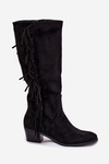 Women's heeled boots with fringes insulated black Firlina