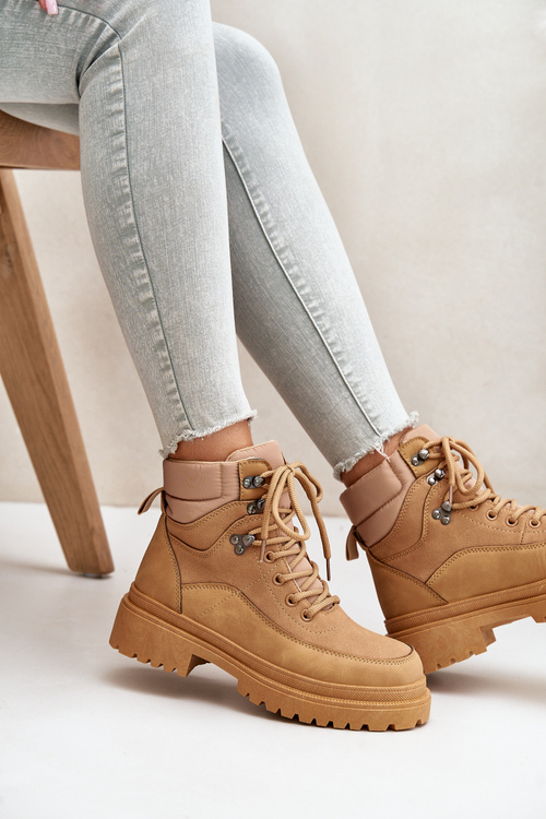 Damskie Sznurowane Trapery Botki Camel Rabaria