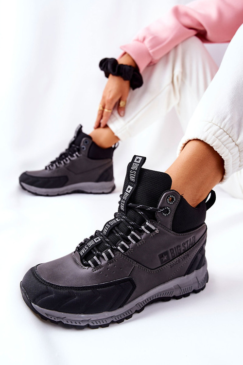 Buty Trekkingowe Skórzane Wiązane Big Star Czarne II274454