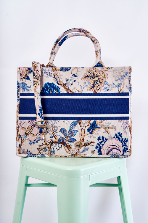 Large Classic Purse In pattern Beige And Blue Micola