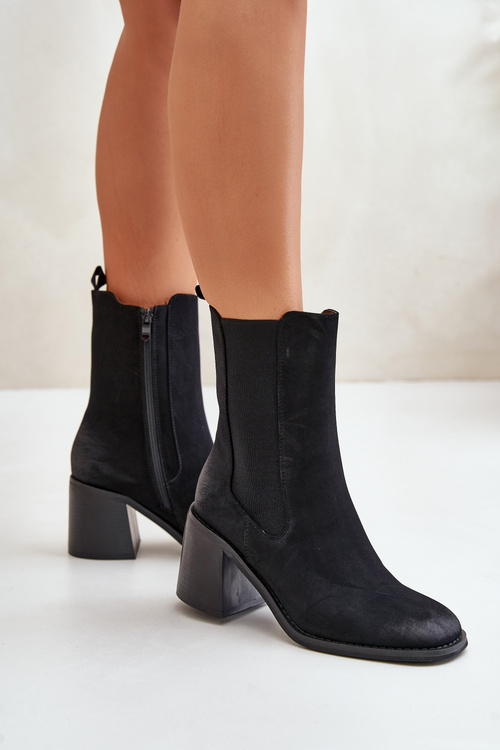 Women's Ankle Boots With Block Heel Made Of Eco Suede Black Naorita