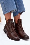 Low Women's Ankle Boots On Flat Heel With Decorative Detail Lined Brown Cylira