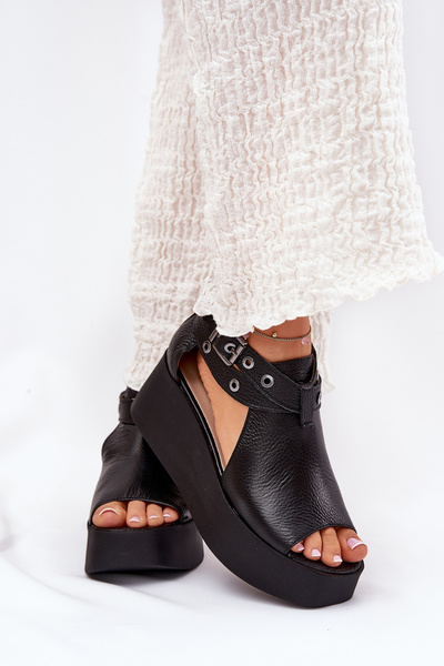 Leather Wedge Sandals Black Zazoo 1732