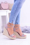 Purple Espadrilles Sandals on platforms studded with rhinestones Narumi