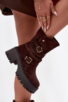 Women's ankle boots on chunky heel with buckles and strap chocolate Nerelisa
