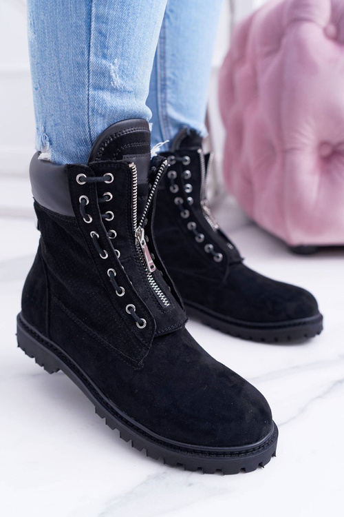 Lu Boo Black Suede Women's Timbers Trappers Zippers Nancy