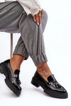 Loafers With Fringes Lacquered Shoes Black Velenase