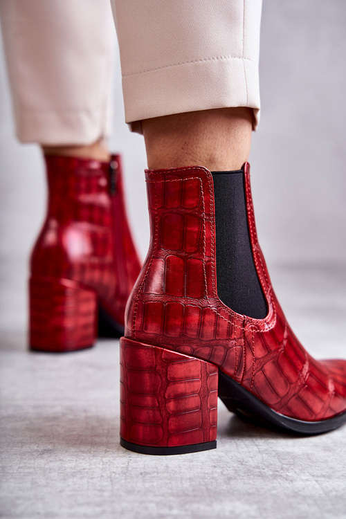 Snake Leather Booties La.Fi 260038R-XC Red