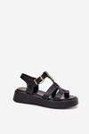 Women Sandals On Platform With Gold Detail Black Fevire