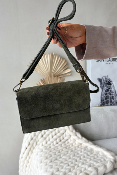 Bag Made of Natural Suede Dark Green Mirine