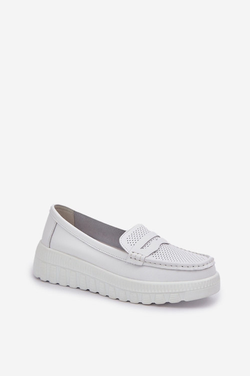 Women's Leather Moccasins On Platform And Wedge White Elanindel