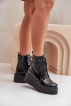 Leather Patent Ankle Boots On Platform And Wedge Maciejka 06762-01 Black