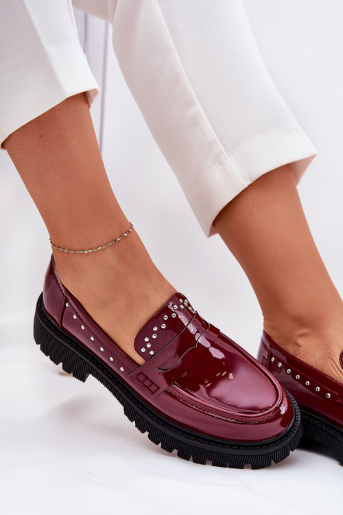 Ladies Patent Moccasins With Decoration Bordeaux Nallae