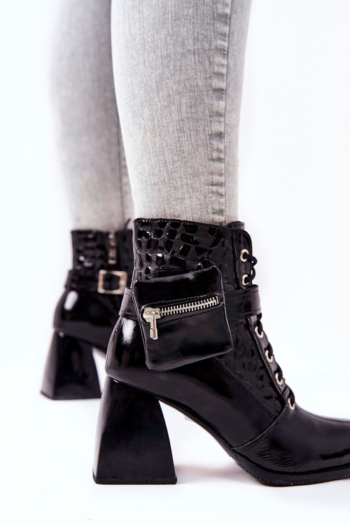 Leather Booties With Neckband Black Cannie