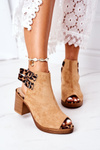 Suede Sandals On A Block Heel Lu Boo Camel Leopard
