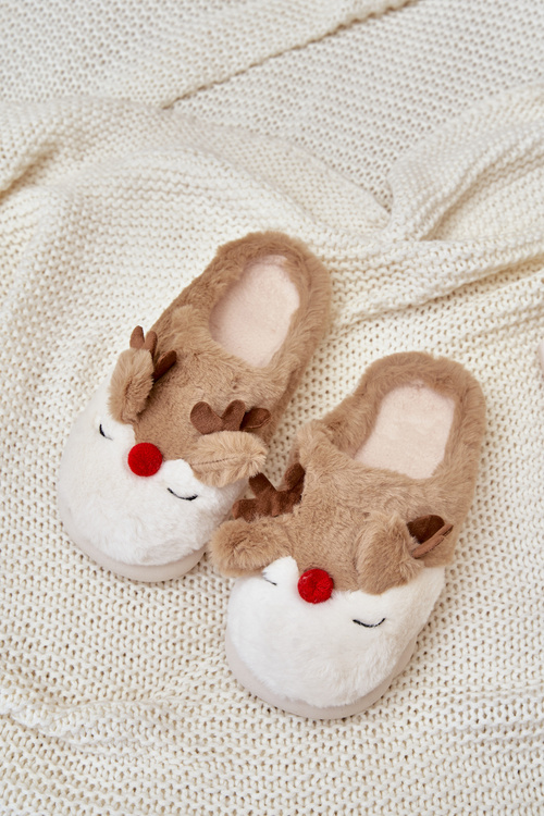 Women's Brown Slippers With Reindeer Motif Wistira