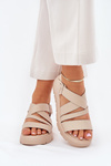 Women's Leather Platform Sandals With Buckle Beige Selianae