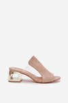 Women's sandals on golden heel beige Tessira