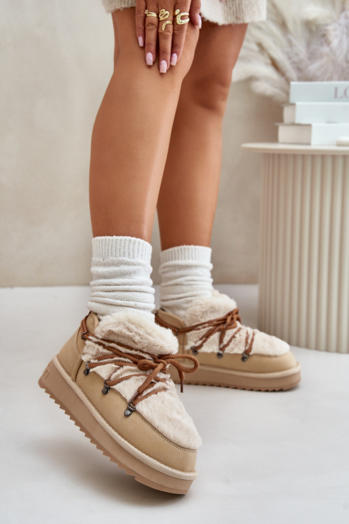 Śniegowce Niskie Platforma Futerko Beżowe D.Franklin DFSH370011