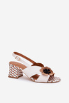 Leather Women's Sandals On Heel With Flowers Laura Messi 2950 White