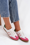Damskie Sneakersy Skóra Naturalna Ażurowe Biało-Różowe Zazoo N1318