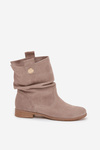 Leather Suede Women's Boots with Gathering Insulated Zazoo 4210 Beige