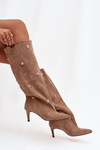 Slip on Women's Boots With High Heel And Gold Decorations Beige Thaliane