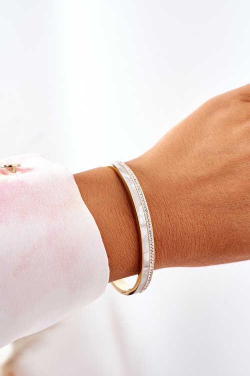 Steel Bracelet with Cubic Zirconia And Pearl Gold