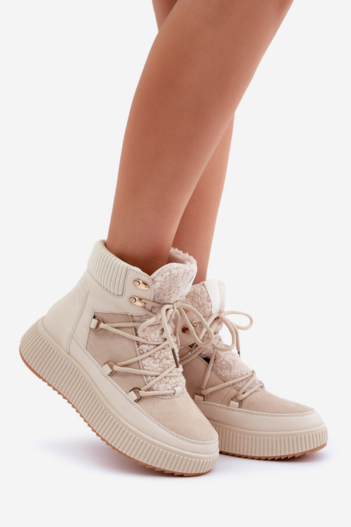 Low Snow Boots On Platform Light Beige Naliora