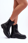 Leather Women's Boots with Zipper Black Chlorike
