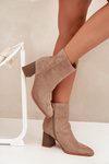 Women's Suede Heeled Ankle Boots With Zip Beige Zelita