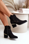 Lace-up Cowboy Booties with Stiletto Heel Black Vosilara