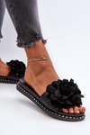 Women's Sandals Decorated with Flowers Black Cellanen