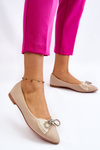 Women's V-neck Ballerinas With A Decorative Bow Beige Luminous