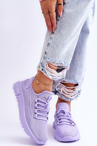 Buty Sportowe Sneakersy Damskie Wsuwane Fioletowe Rosett