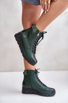 Light Insulated Women's Ankle Boots On Platform And Wedge Dark Green Savindria