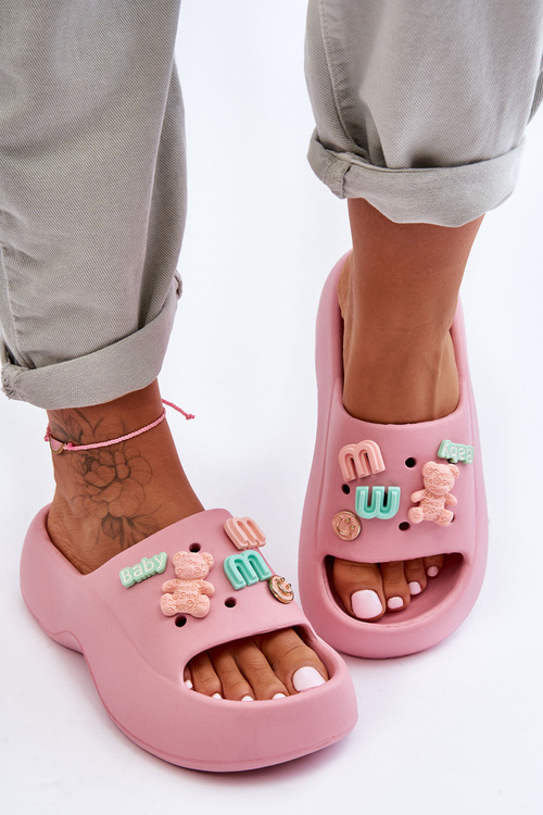 Soft Women's Foam Slippers with Decorations Pink Lorie