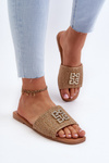 Flat Women's Slippers with Weave and Decoration Beige Omenna