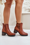 Insulated Heeled Booties Eco Leather With Buckle Camel Eriliana