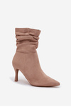 Women's Heeled Ankle Boots With Wrinkled Shaft Eco Suede Zip Beige Ulisse