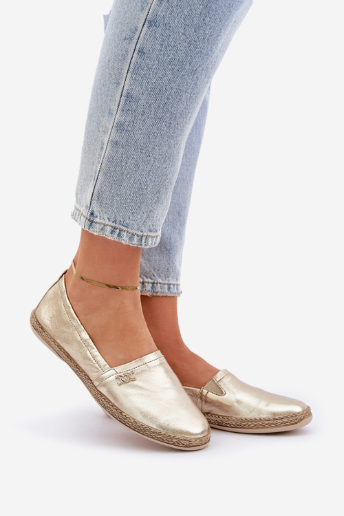 Elegant Leather Women's Espadrilles Zazoo 10177 Gold