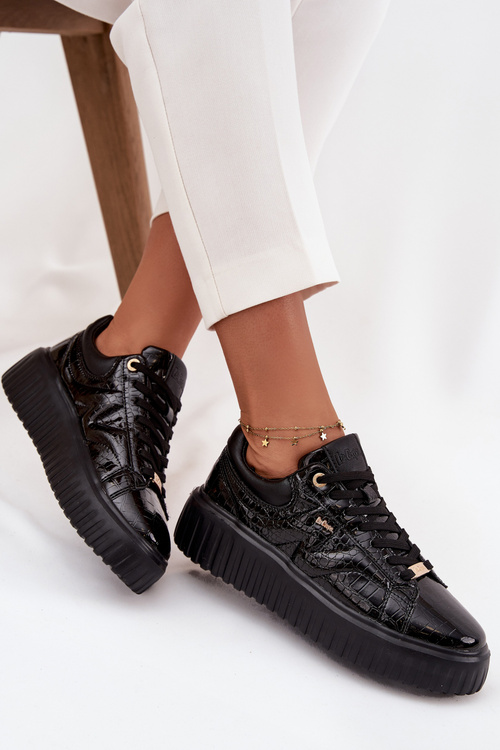 Damskie Sneakersy Lakierowane Platforma Czarne Lee Cooper LCJ-25-09-3870