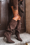 Slip on Women's Heeled Boots Made of Eco Suede Chocolate Noretta