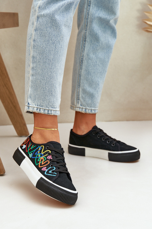 Tenisówki Trampki W Serca Damskie Czarne Fonirea