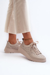 Openwork Women's Sneakers with Wedge Natural Leather Beige S.Barski LR482