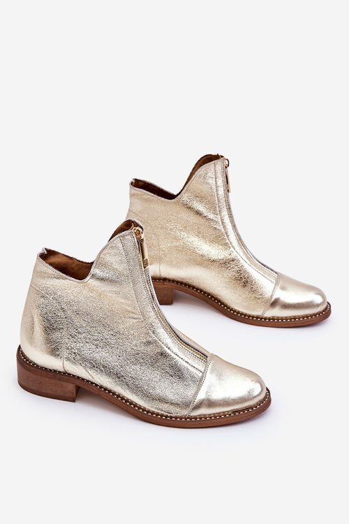 Botki Skórzane Suwak Złote Zazoo 2785