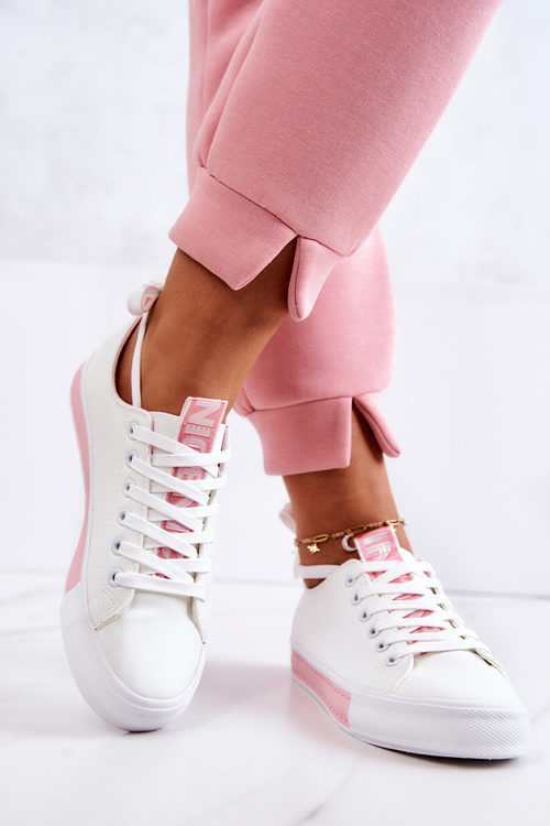 Women's Leather Sneakers White and Pink Mikayla