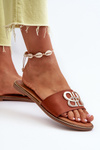 Women's sandals with eco leather decoration on flat heel brown Sadria