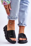 Women's Leather Platform Slippers With Decoration Black Monroe