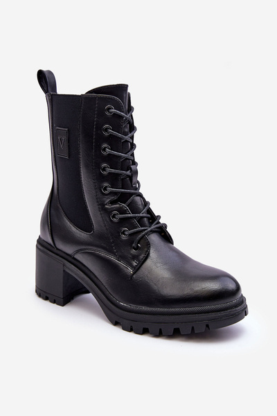 Women's Leather Boots On Heel Black Esnar